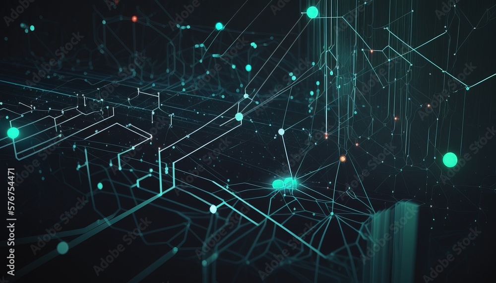 Obraz premium technology virtual reality blockchain neon data stream background created with generative ai technology 