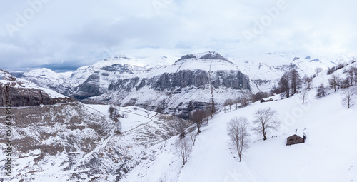 Aerial view from a drone of the snowy landscape © Rojo
