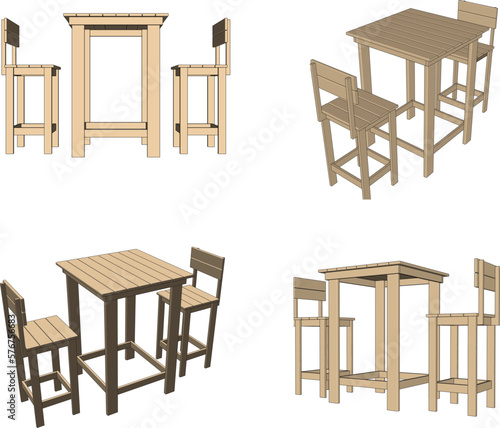 Colored vector illustration sketch of a vintage wooden dining table