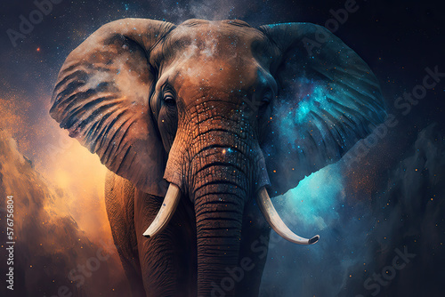 Elephant on Space Nebula Wallpaper