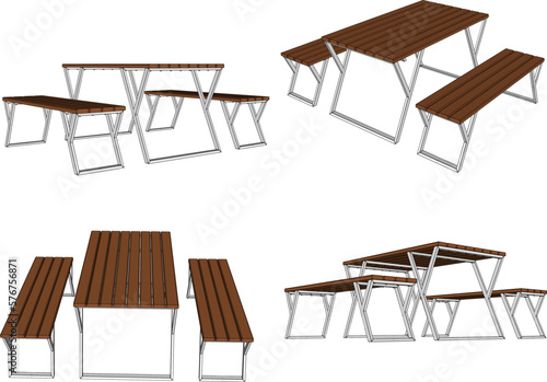 Colored vector illustration sketch of a vintage wooden cafe table