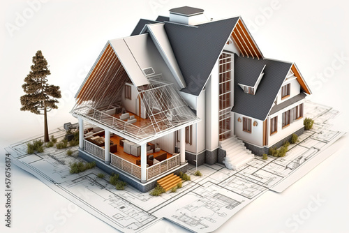 Hausbau und Architektenmodell, ki generated photo