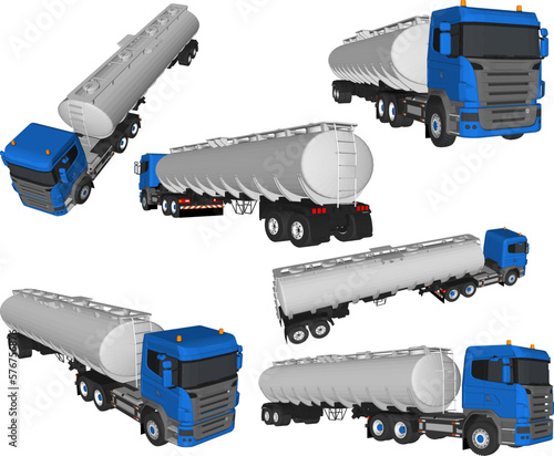 Long oil and water tanker truck illustration vector sketch for industry