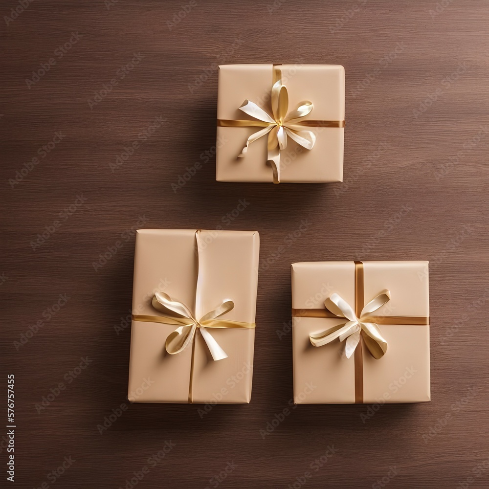 gift box with wooden background - generative ai gift box with wooden background - generative ai