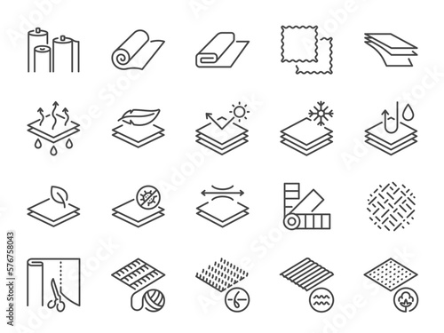 Fabric icon set. It included icons such as textile, wool, fur, corduroy, cotton, and more.