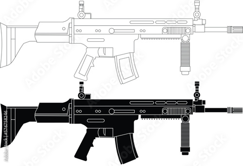 fn scar 10 vector illustration with outline and silhouette.
