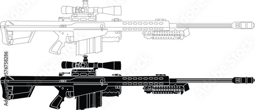 the Barret M82 vector illustration with outline and silhouette.