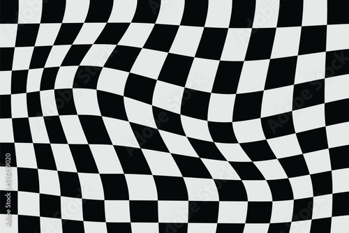 Seamless wavy chessboard pattern, gingham checkerboard texture.