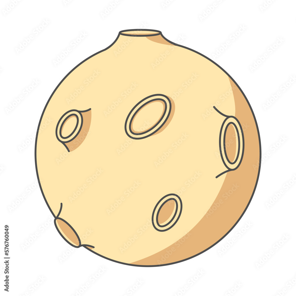 Fototapeta premium Moon with craters illustration. Satelite symbol. Solar system, astronomy, galaxy, explore, cartoon planet. Outline, flat and colored style. Flat design. Vector illustration.