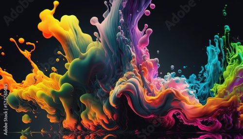A fluid design with an explosion of colorful liquid hues. Generative AI
