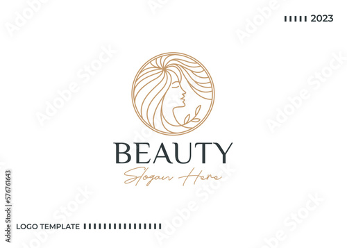 Fototapeta Naklejka Na Ścianę i Meble -  Beautiful Woman Logo Design Inspiration. Vector Illustration of Woman With Long Hair, Beautiful Aesthetic. Modern Icon Design Vector Template with Line Style