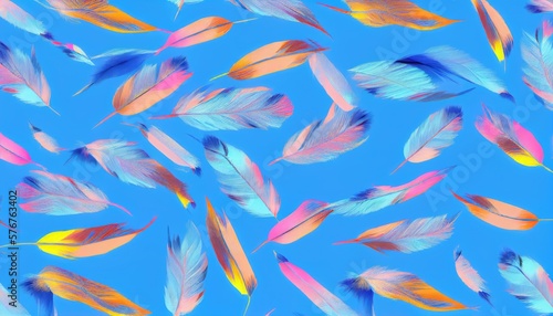 Feather on blue background. generative Ai