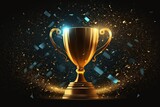 Champion Golden Trophy with Confetti for Win Theme (Created with Generative AI)
