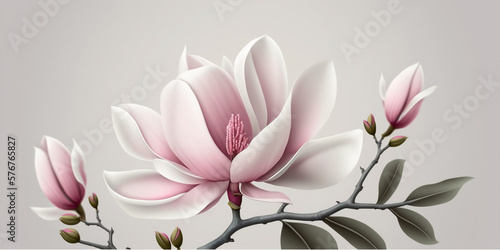 Anarchic Layout of Pink Magnolia Flowers on a Wide Empty Silver Background Design for Home Interiors