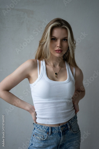 Pretty young beautiful sensual blondie woman with long hair © Andreshkova Nastya