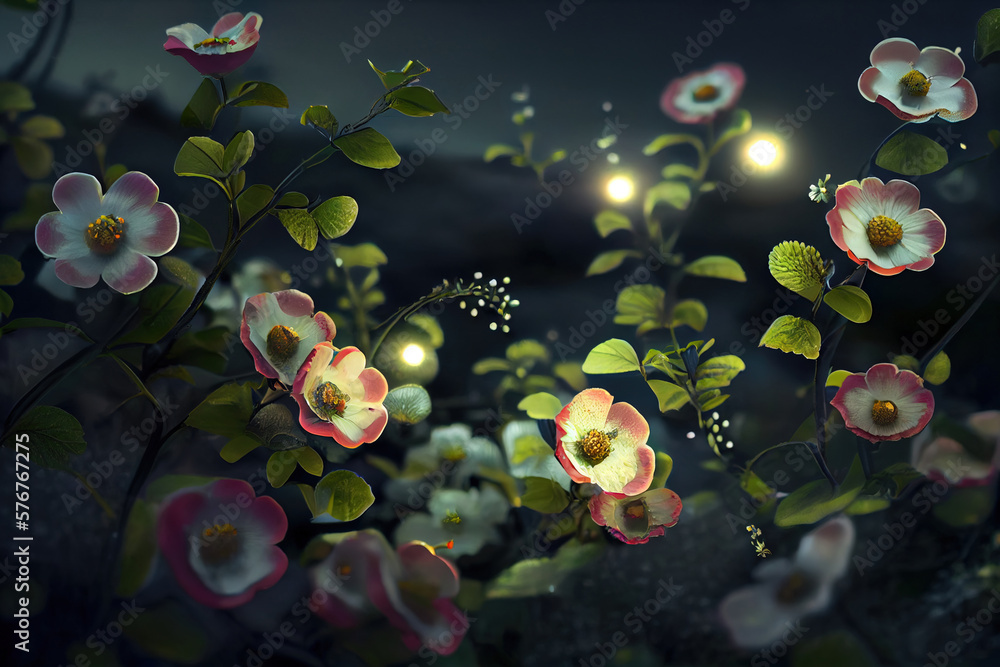 colorful glowing flowers on a dark background, Generative Ai colorful glowing flowers on a dark background, Generative Ai