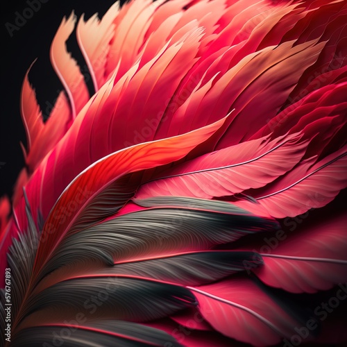 beautiful bird feather in vibrant red color, generative ai © Arisctur