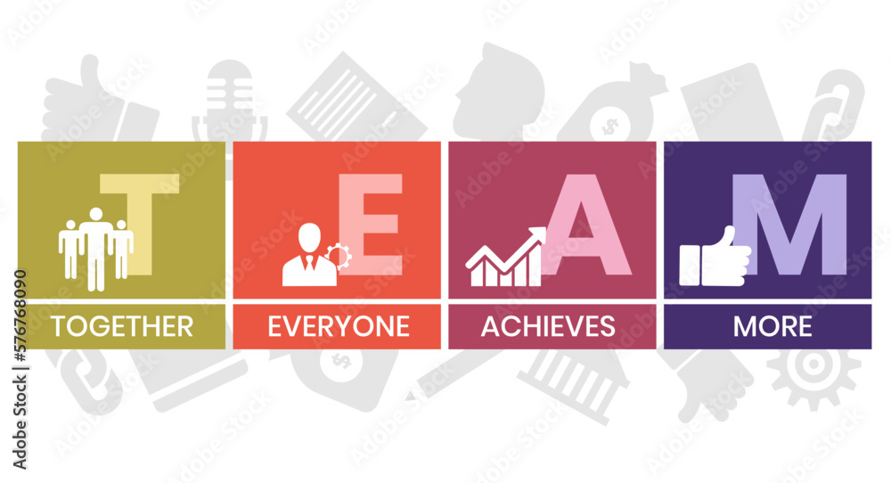 Team - Together Everyone Achieves More acronym, business concept. word lettering typography design illustration with line icons and ornaments. Internet web site promotion concept vector layout.