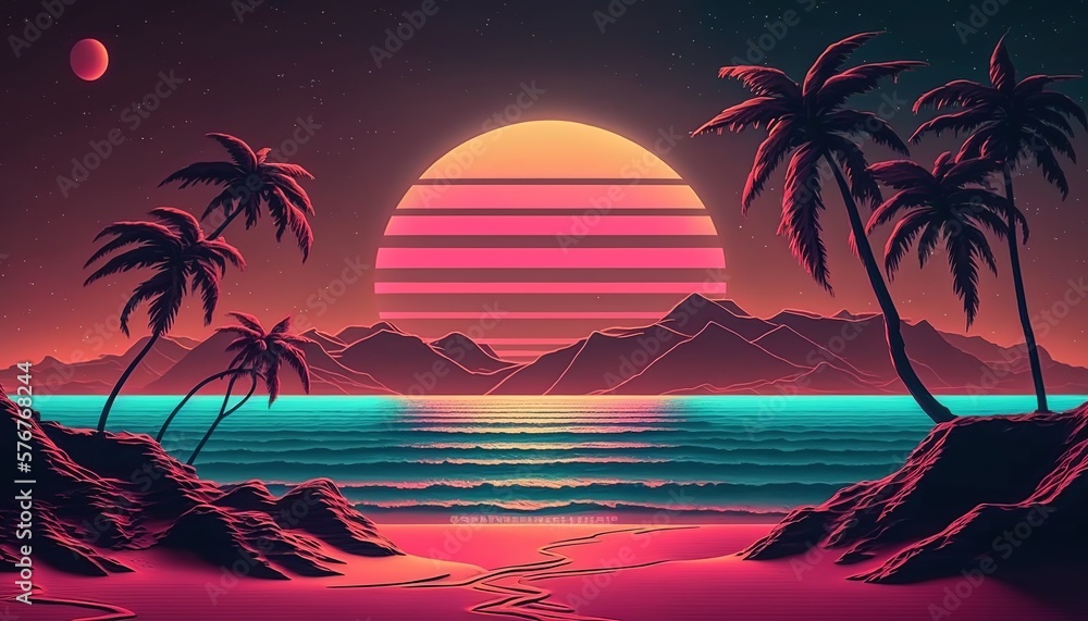 Retro Vaporwave Sunset HD wallpaper