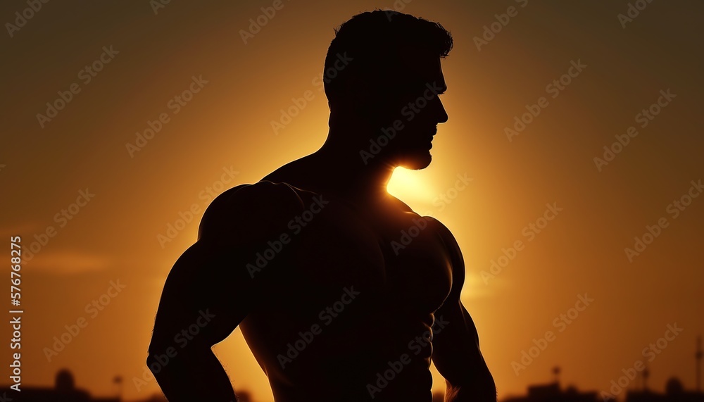 muscular man practicing exercises and physical activity at sunset, outdoor silhouette. generative ai muscular man practicing exercises and physical activity at sunset, outdoor silhouette. generative ai