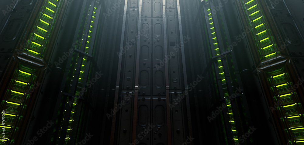 Cinematic Glowing green sci fi spaceship wall background Cinematic Glowing green sci fi spaceship wall background