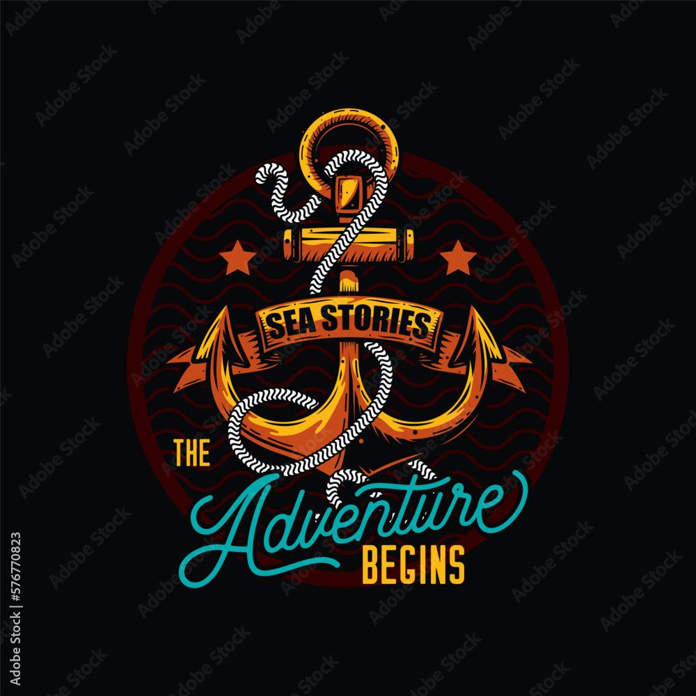 Original vector illustration in vintage style. Bright anchor, with rope ...