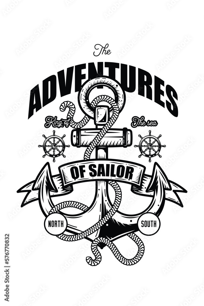 Original vector illustration in vintage style. Bright anchor, with rope ...