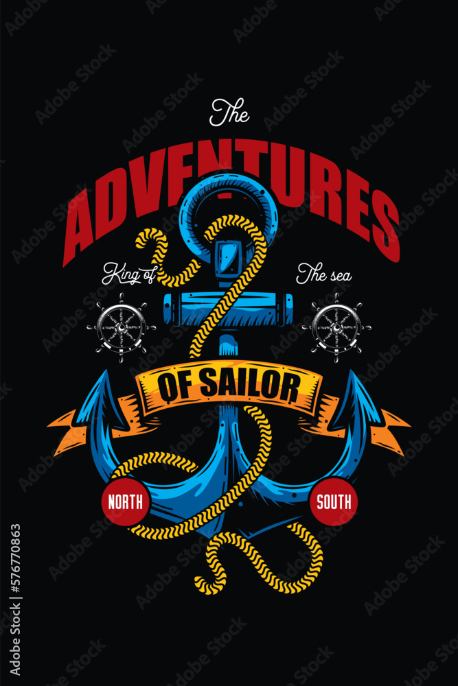 Original vector illustration in vintage style. Bright anchor, with rope ...