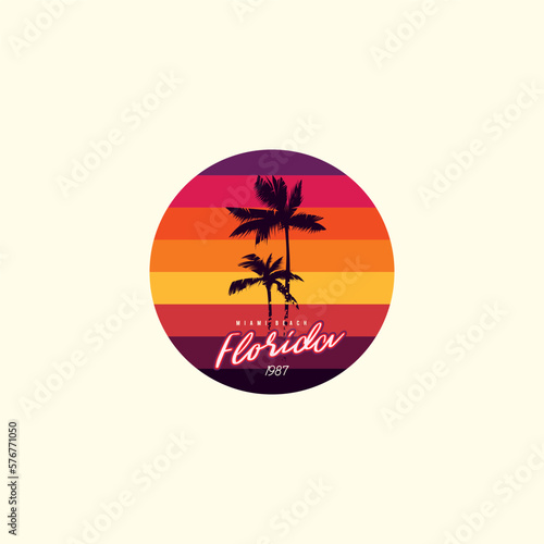 Vintage round sunset in the style of the 80s. Vector background. A design element.