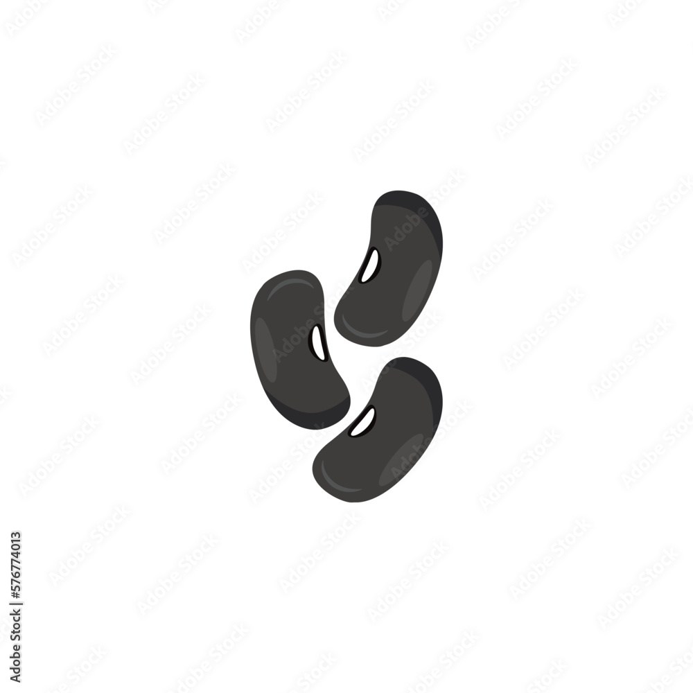 Black beans. Kidney beans, urad dal, black gram, vigna mungo. Vector illustration isolated on white background. For template label, packing, web, menu, logo, textile, icon Black beans. Kidney beans, urad dal, black gram, vigna mungo. Vector illustration isolated on white background. For template label, packing, web, menu, logo, textile, icon