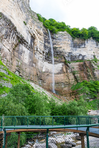 Okatse (Kinchkha) Waterfall, three-step waterfall cascade in the river gorge of Satsikvilo, Kutaisi, Gerogia. photo