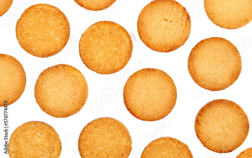 Shortbread biscuits pattern, breton style, close up tea pastry with butter isolated on white, texture