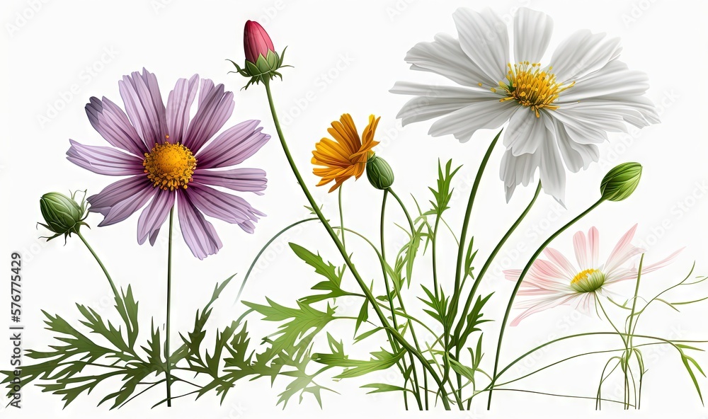 a bunch of flowers that are on a white background with a butterfly on top of one of the flowers and a bug on the bottom of the flowers. generative ai a bunch of flowers that are on a white background with a butterfly on top of one of the flowers and a bug on the bottom of the flowers. generative ai