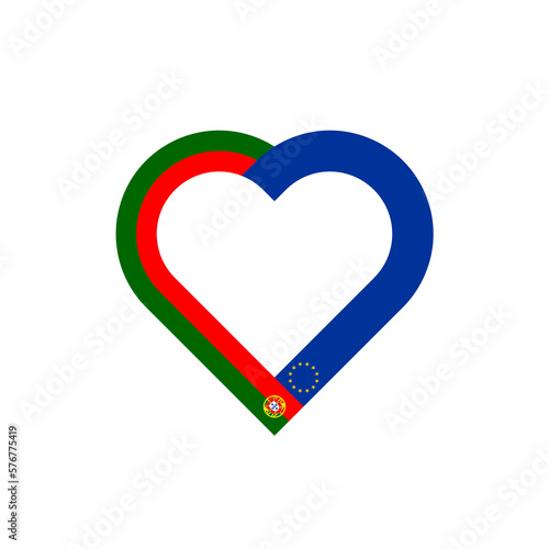 unity concept. heart ribbon icon of portugal and european union flags. PNG