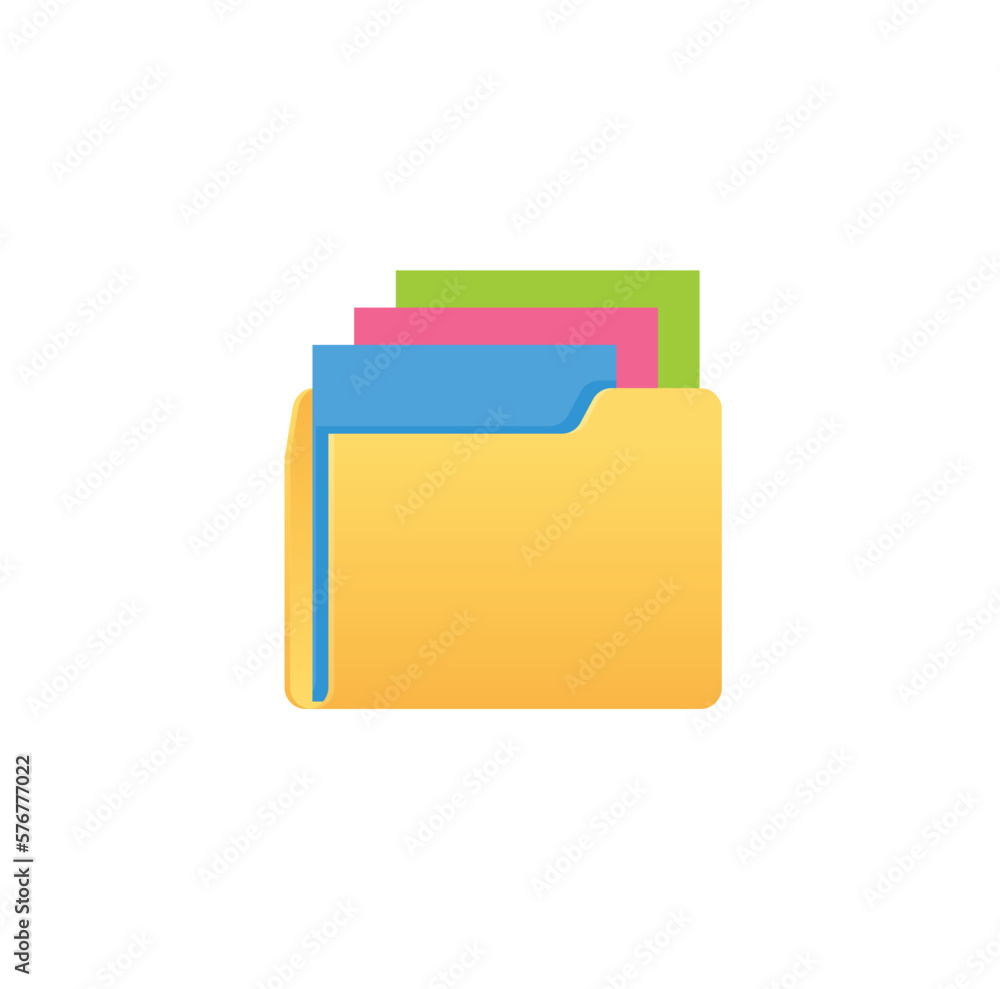 Yellow folder with colorful files icon design. User interface icon design. Vector illustration. Yellow folder with colorful files icon design. User interface icon design. Vector illustration.