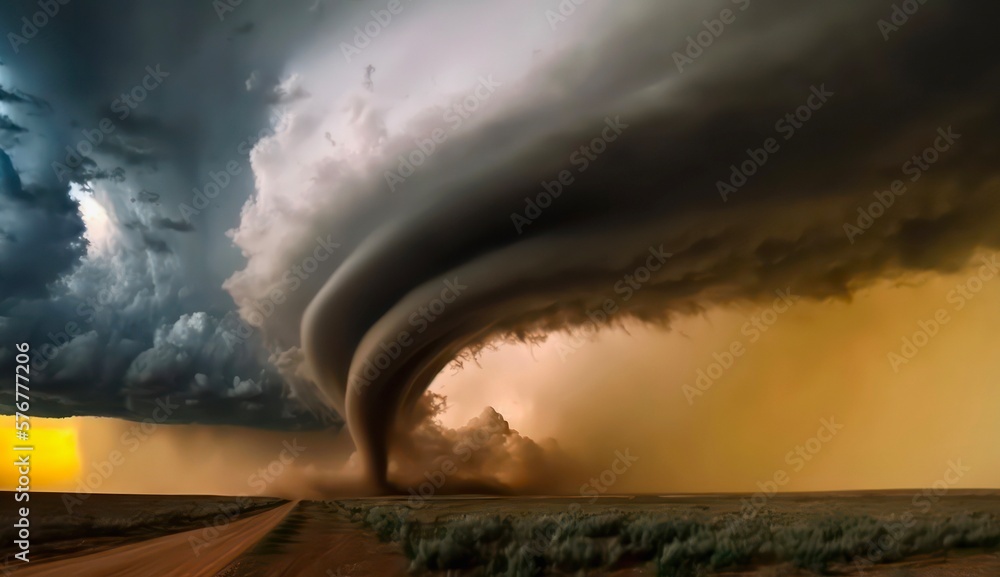 Powerful tornado. Amazing landscape of a tornado over the field ...