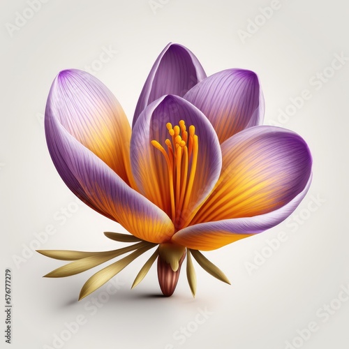 Crocus Flower Isolated on Grey Background. Spring Theme. Generative AI.