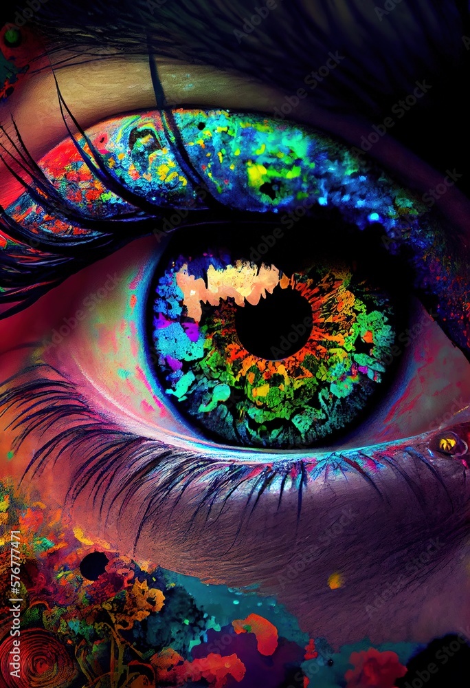 A Hallucinatory Color Explosion in the Iris of the Eye. Generative ai