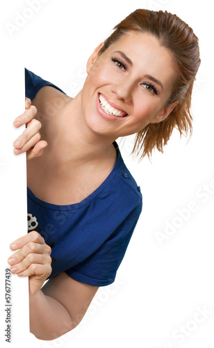 Konstfotografi Attractive young woman peering out from around a corner