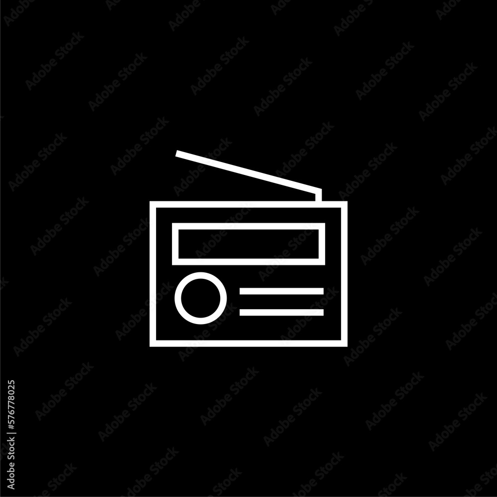 Retro radio line icon icon isolated on black background. Retro radio line icon icon isolated on black background.