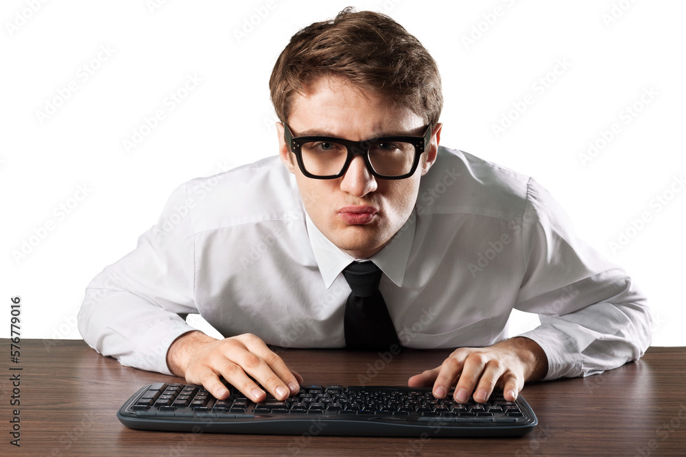 Concept software programmer strange programmer with facial expression ...