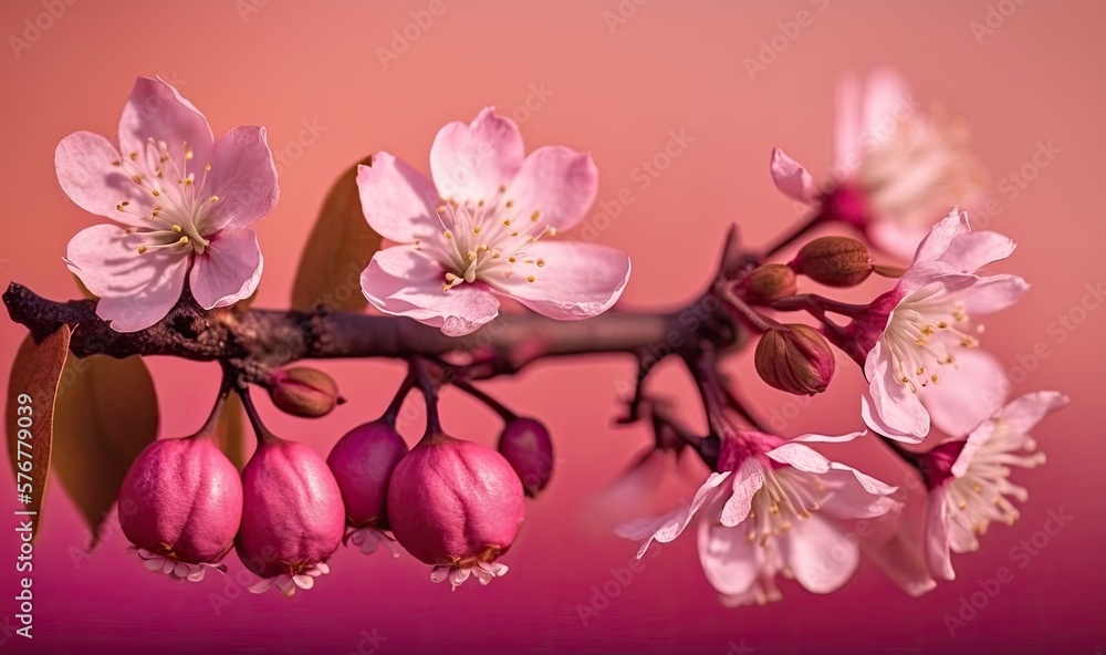 Cherry Blossoms on Magenta Background. Spring Theme. Generative AI.
