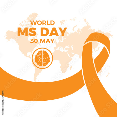 World MS Day vector illustration. Multiple Sclerosis design element. Orange awareness ribbon and human brain silhouette icon vector. May 30. Important day