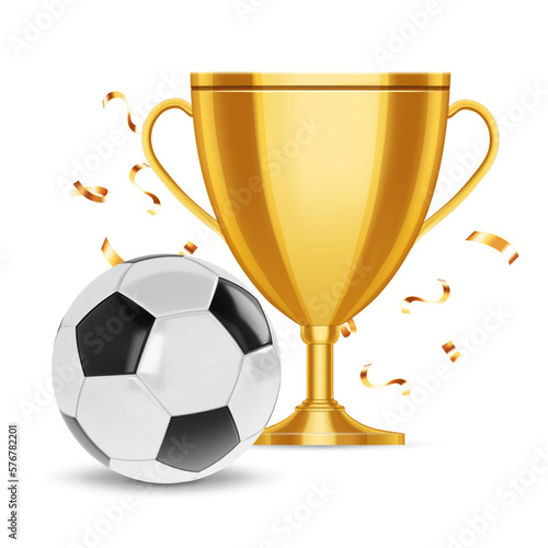Gold cup award with soccer ball. EPS10 vector