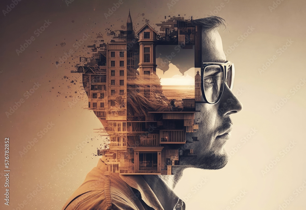 Engineer thinking about his construction project, double exposure design. Generative AI Engineer thinking about his construction project, double exposure design. Generative AI