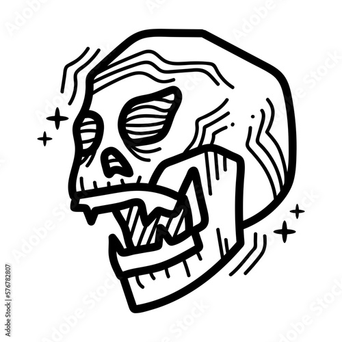skeleton head skull drawing doodle line art