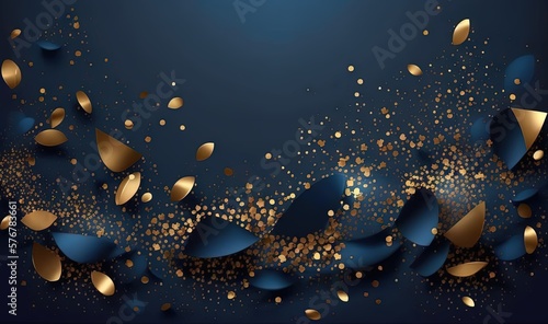  a blue and gold background with gold confetti on a dark blue background with gold confetti on the bottom of the image. generative ai