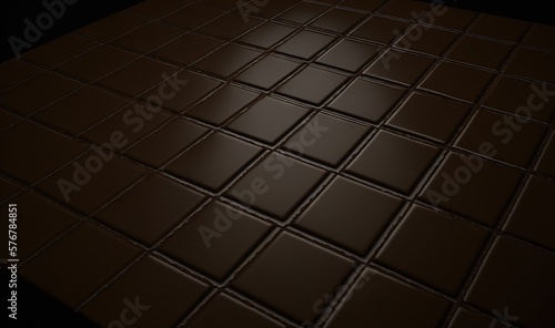 a brown tiled floor with a light shining on it's side and a black floor in the middle of the floor is a square pattern. generative ai