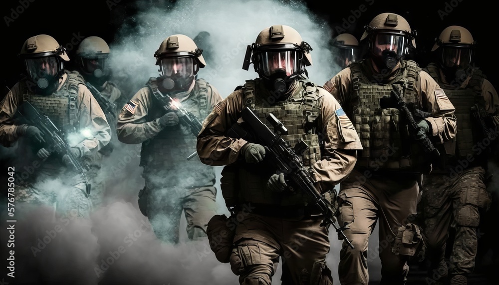 Group of special forces soldiers in action. Special forces soldiers in action. Generative Ai Group of special forces soldiers in action. Special forces soldiers in action. Generative Ai