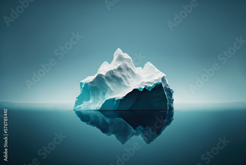 Submerged iceberg in a ocean. Splitwater image of white ice huge lump in water. Antarctic landscape. Generative AI